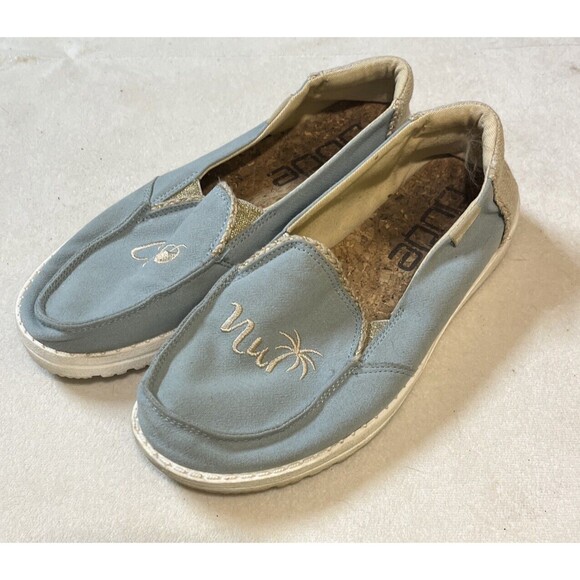 Hey Dude 'Coco' Aqua and Natural Slip on Women's Shoe Size 7 Gold Sparkle - Picture 4 of 9